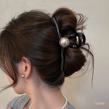 🔥品質超好🔥【2.6萬人好評】黑色氣質珍珠髮夾早春百搭抓夾2024新款高級鯊魚夾子後腦勺髮飾