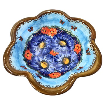 Cerraf 花形盤 陶瓷  23cm  藍色 + 棕邊  1個