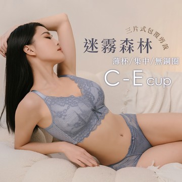 Daima黛瑪 無鋼圈 C-E 藍色 大尺碼三片式包覆剪裁薄杯集中內衣-3065