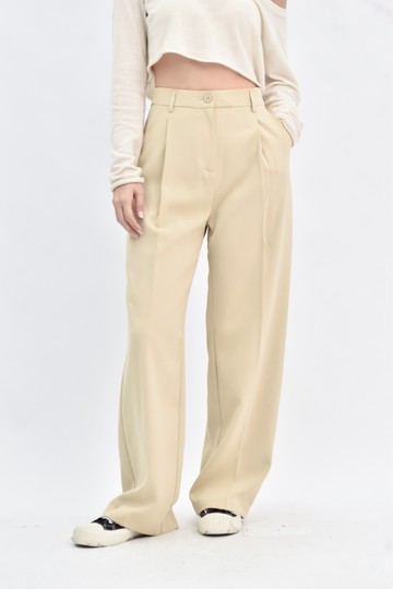 加購優惠(M) fifty percent 棕色鬆緊腰高腰西裝長褲