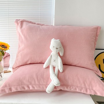 粉色少女牛奶絨枕套一對裝冬季枕頭套雙面法蘭珊瑚絨單人整枕芯套