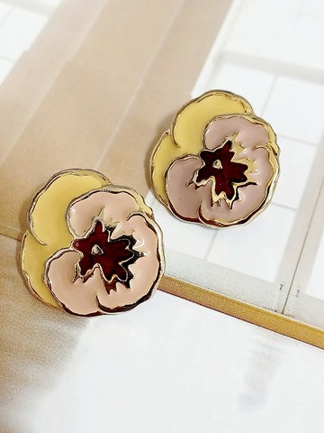 vintage jewelry  典雅琺瑯蘭花夾式耳環