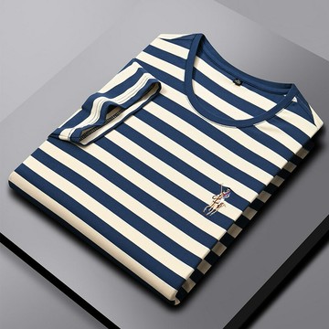 【新款熱賣】保羅品牌條紋t恤男圓領短袖polo馬標刺繡海魂衫冰絲涼感潮流上衣