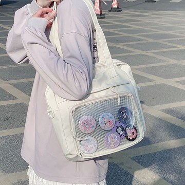 Bag House👜 嗚咚小鋪原創日常百搭透明痛包吧唧單肩斜挎帆布包大容量校園女包