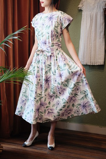 Vintage dress紫色印花連衣裙古著