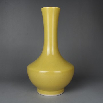 晚清民窯黃釉瓶 花瓶  古玩古董陶瓷器手工仿古老貨收藏擺件