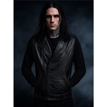 美單BC巴風特五芒星陰刻刺繡搖滾朋克PU皮夾克馬甲機車暗黑哥特