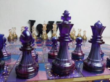 客製化樹脂西洋棋套裝附棋盤 |特大號尺寸 2.75 英吋（7 公分）|環氧樹脂