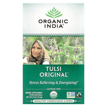 Organic India, 圖爾西茶，原配方，無咖啡萃取，18 液袋，1.14 盎司（32.4 克）