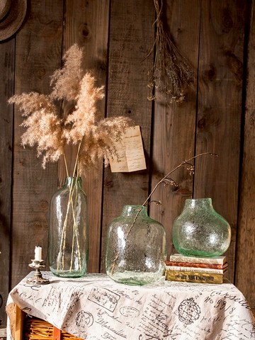 掬涵空城藝術玻璃花瓶器皿手工吹制不規則透明環保綠氣泡清新水培