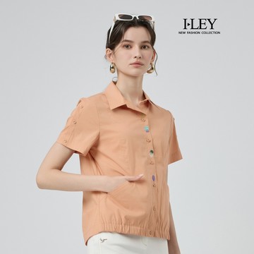 ILEY伊蕾 彈性下擺修身剪接棉質襯衫(桔；M-XL)
