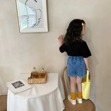 ARY 女童短褲 兒童短褲 寶寶短褲 女童女童牛仔短褲夏季2024新款洋氣韓版兒童百搭外穿褲子寬松寶寶夏裝