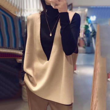 歐洲站秋冬新款針織馬甲女大V領羊毛背心寬松慵懶無袖套頭坎肩潮