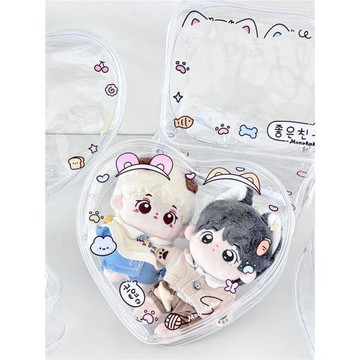 原創愛心雙娃包拉鏈袋溜娃包pvc吧唧收納袋外出娃用便攜袋自制