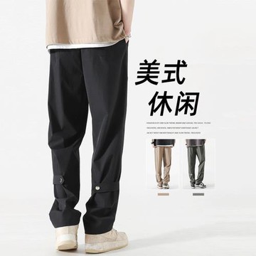 工裝褲子男士夏季薄款冰絲速干運動沖鋒褲美式高街寬松直筒長褲子