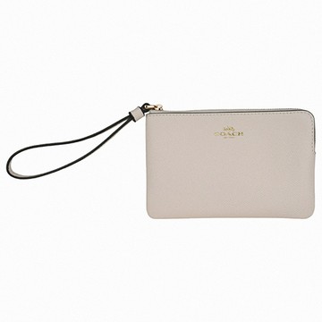 COACH 烙印金馬PVC皮革 L型拉鍊單層手拿包(米白)