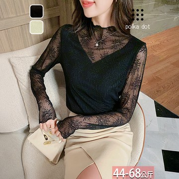 假兩件網紗透膚上衣(2色) M-2XL【085960X】【現+預】☆流行前線☆