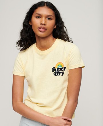 Superdry Women's Women's Rainbow 90s T-Shirt Yellow / Island Yellow - Size: 8 Size: 4