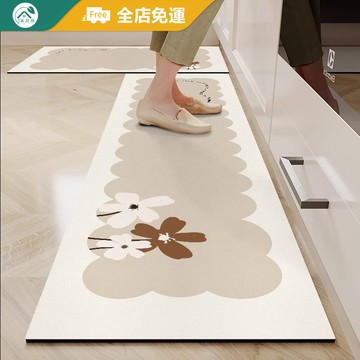 【客製地墊 | 升級納米科技皮】ins風耐髒 廚房吸水墊 廚房地墊 防水防油 侘寂風裝飾 廚房腳踏墊 廚房地墊長 地墊