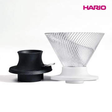 【HARIO】V60 NEO 樹脂濾杯02-透明色+聰明濾杯通用矽膠開關底座-黑色