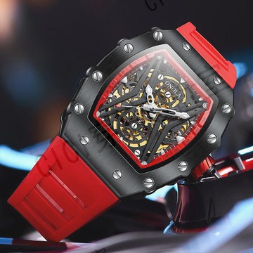 ONOLA 3828 新款 時尚潮流 運動 全自動機械手錶 矽膠帶 酒桶形 防水 男士手錶〔免費原裝禮盒〕【亞德機械五金家居】