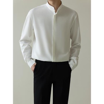 啄木鳥襯衫男新中式輕熟風男裝韓版修身免燙襯衣立領高級感6073