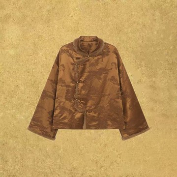 【云意】新中式復古/桑蠶絲立領盤扣棉服暗金色外套