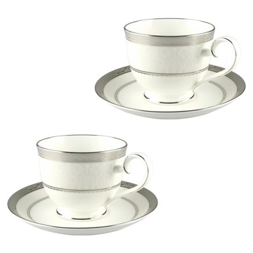 Noritake 華麗年代 咖啡對杯禮盒4件組 杯身 2個 + 底盤 2個  銀邊  1套