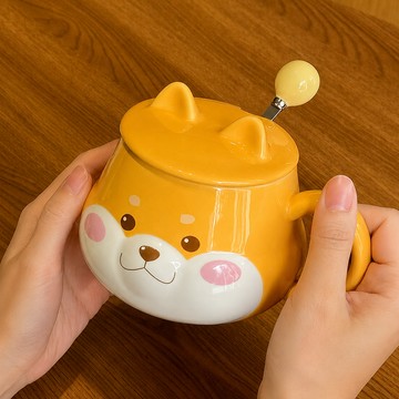🐶處女座生日禮物【COZY PLUS+】創意可愛柴犬陶瓷馬克杯帶蓋勺 杯組 #CP0384 咖啡杯 馬克杯 陶瓷杯 生日禮物 女朋友禮物 交換禮物 聖誕禮物