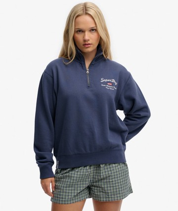 Superdry Women's Athletic Essentials Graphic Half Zip Sweatshirt Navy Size: 12