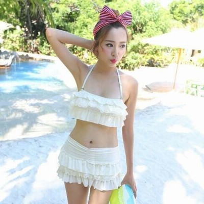 ホワイト フリルデザイン セパレート水着 セール】【2点セット】2way レース トップス フリル スカート