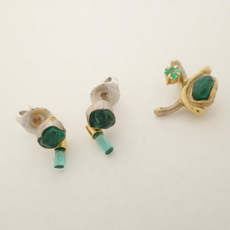 エメラルド原石 ピアス 検)monaka bororo 川添微 美品 Honoka's Emeralds 川添微 コロンビアエメラルド原石 K18