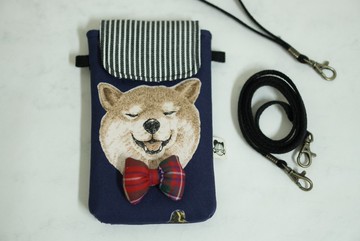 兩用大手機包 大頭柴犬 綠/ 深藍