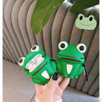 綠色青蛙 藍牙無線硬殻耳機套 適用於 Airpods  保護套 矽膠 耳機套 收納盒