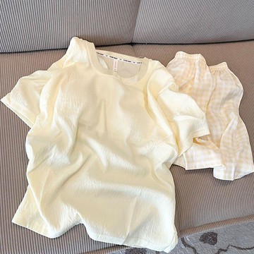 DUYI~夢詩 睡衣女雲朵棉夏季帶胸墊短袖圓領套裝休閒大碼寬鬆女士家居服