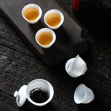 羊脂玉茶具禮盒 蓋碗+茶杯套裝 茶杯蓋碗功夫茶杯 白瓷簡約純色
