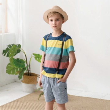 PIPPY休閒直條4分短褲-藍 下5折