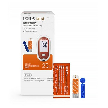 來而康 FORA MD6 福爾 尿酸試片 (未滅菌) 尿酸試紙 25片+採血針25支 (TD-4172B藍芽版主機使用)