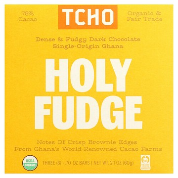 TCHO, Holy Fudge，黑巧克力，75% 可可，3 根，每根 0.7 盎司