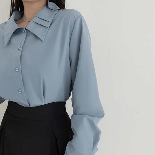 MISS.簡約雙褶領設計馬卡龍襯衫 中大尺碼上衣