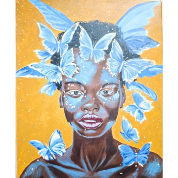 非洲婦女肖像與藍色蝴蝶原創壁畫 作者 RinaArtSK