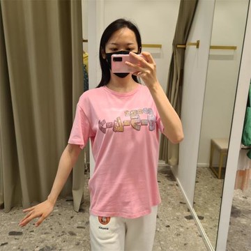 T恤2022春夏新款美少女粉色印花短袖圓領上衣MFPTS00557