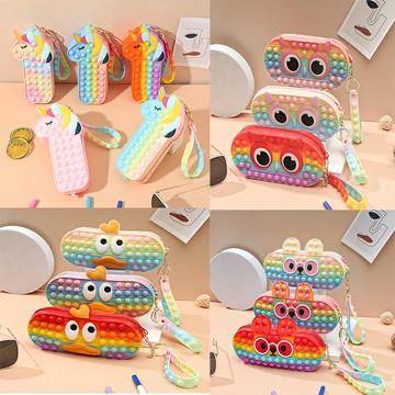 解壓筆盒 解壓筆袋 大容量鉛筆盒 卡通動漫大眼貓頭鷹硅膠筆袋解壓玩具獨角獸小學生文具盒大容量盒『FY00708』