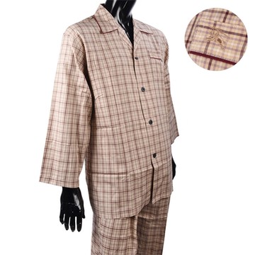 BURBERRY 巴寶莉  經典細格紋襯衫純棉男裝休閒家居服套組-酒紅色