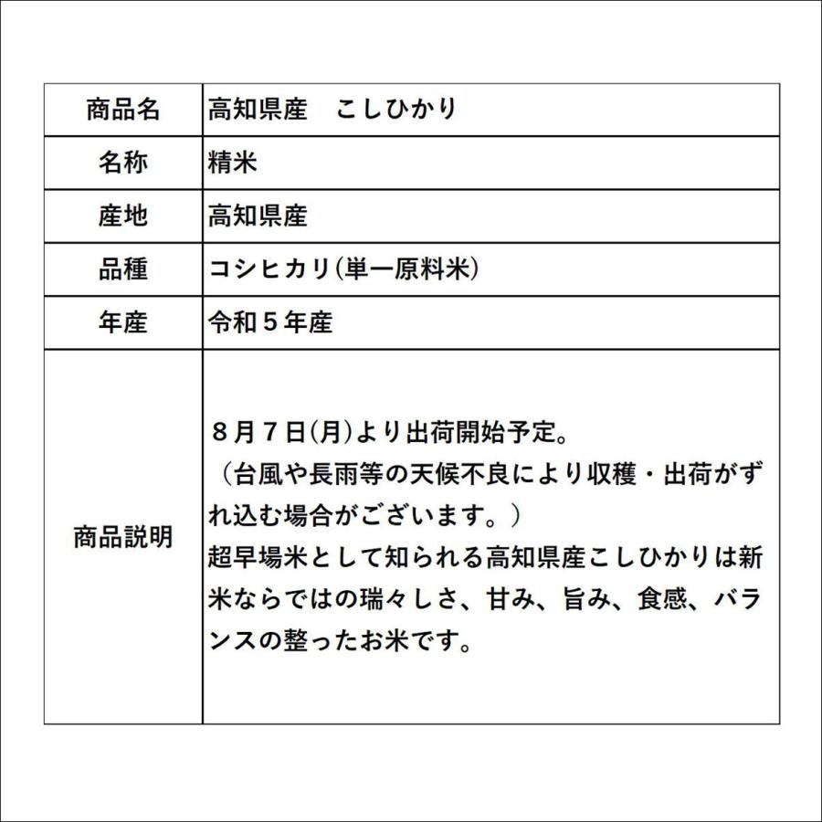 新米　令和５年産　高知県産　こしひかり　20kg(5kg×4袋)　米　お米　おこめ　白米　精米　