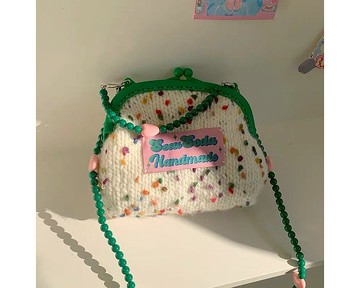 多巴胺 原創手工 針織 彩紅波點 少女感 斜挎包 口金包