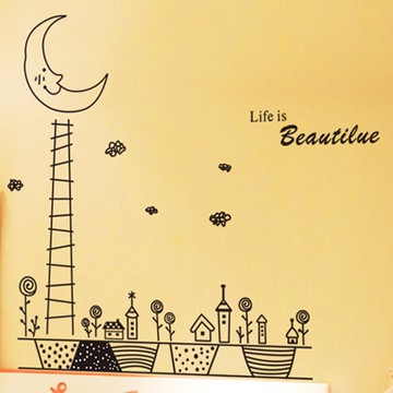 壁貼 月亮鐵塔 創意壁貼 無痕壁貼 壁紙 牆貼