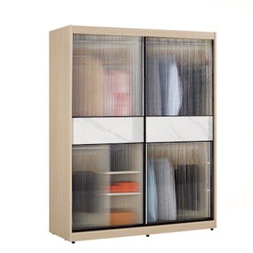 文創集 維爾泰玻璃5尺鋁框岩板衣櫃(吊衣桿x4＋內多分層格)-151x60x236cm免組