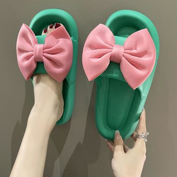 可愛蝴蝶結拖鞋女夏季室內居家時尚高級感厚底防滑沙灘涼拖鞋外穿