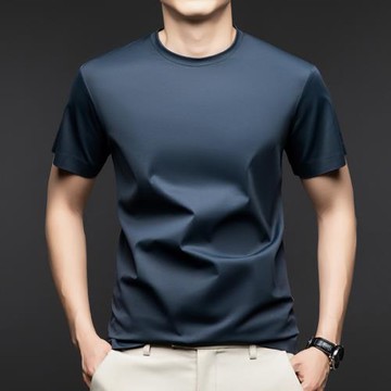 2025夏季新款男士短袖T恤冰絲涼感純色圓領半袖打底衫薄一件代發